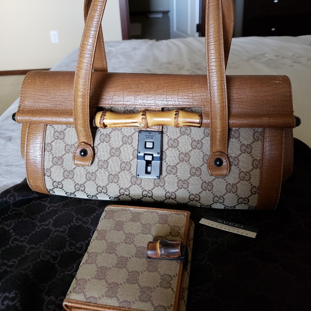 Matching monogram bamboo bullet bag & wallet